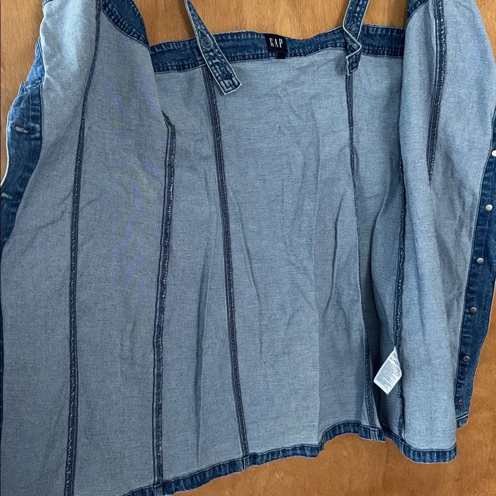 GAP DENIM Button Front Square Neck Mini DRESS SIZE L - Picture 4 of 4